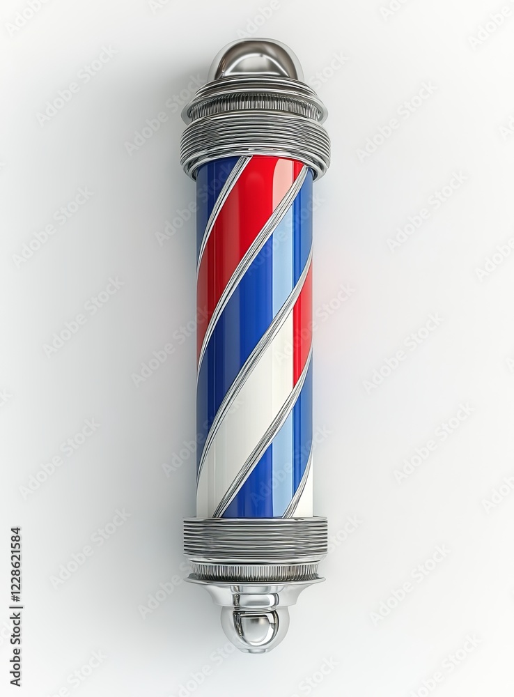 Classic barber pole, red, white, blue stripes, metal cap. Classic barber pole, red, white, blue stripes, metal cap.