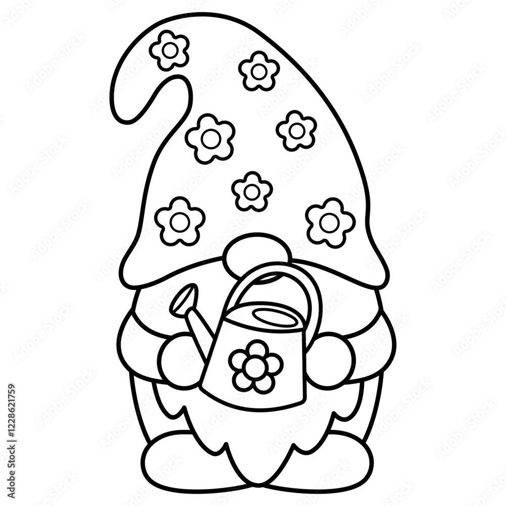 Fototapeta premium cute kawaii Spring Gnome outline cartoon doodle illustration