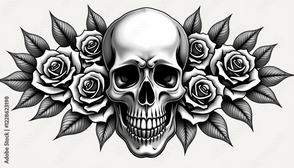 Fototapeta premium Chicano Style Skull Tattoo with Roses