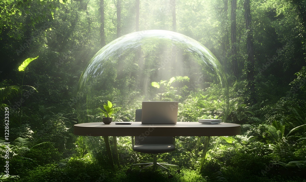 A high-tech minimalist desk design featured in a transparent environment, showcasing modern workspace aesthetics. A high-tech minimalist desk design featured in a transparent environment, showcasing modern workspace aesthetics.