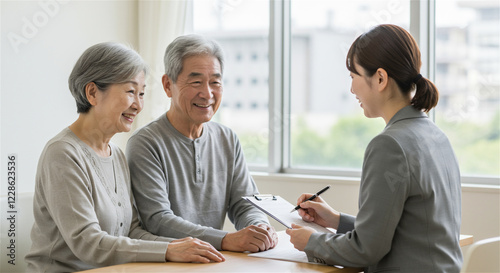 相談する老夫婦　老後　保険　相続