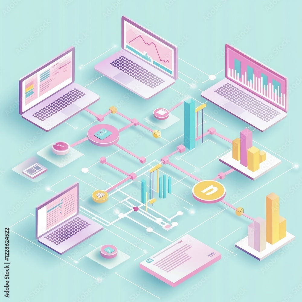 Digital Data Analysis Concept with Laptops and Graphical Elements Digital Data Analysis Concept with Laptops and Graphical Elements