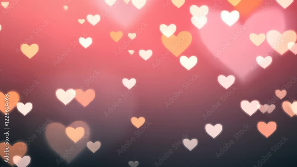 Cascading hearts gently float and drift across a soft pink background