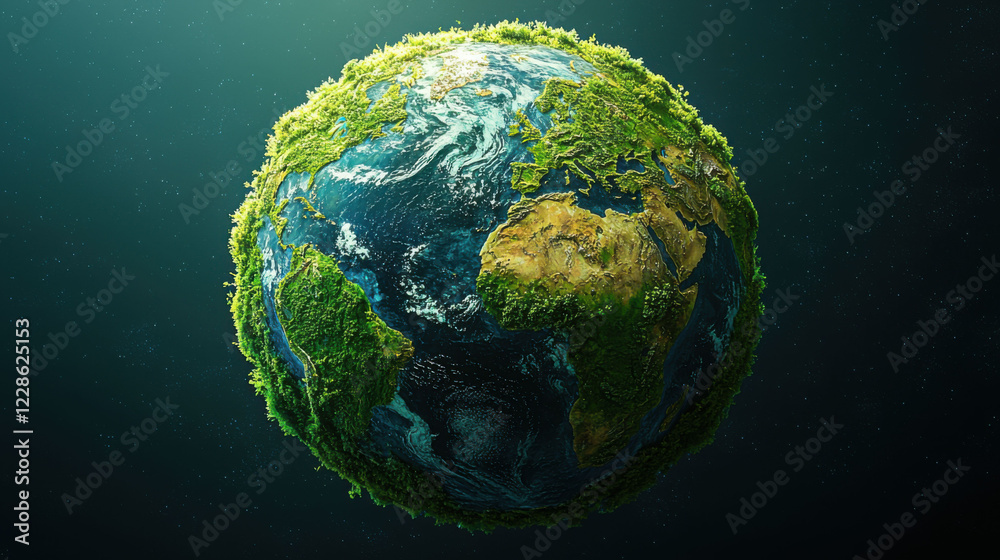 Fototapeta premium vibrant globe covered in lush greenery, symbolizing nature beauty and harmony
