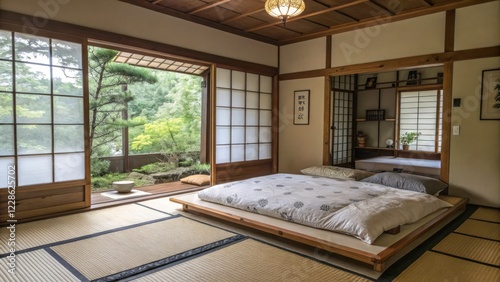 Tranquil Japanese-Style Bedroom with Garden View