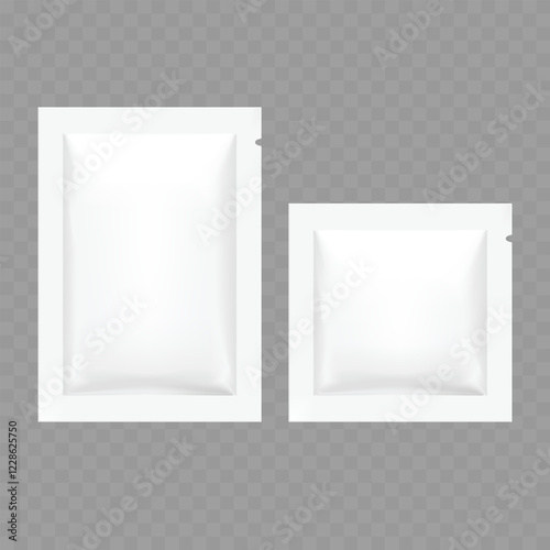 Realistic Blank Sachet Packaging Mockup Set on Transparent Background Vector