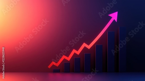 Business graph with glowing upward trending arrow in a neon-lit environment. Concept of growth, progress, and financial success Free Download Business graph with glowing upward trending arrow in a neon-lit environment. Concept of growth, progress, and financial success - GFXLoad