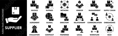 Supplier icon collection set. Containing design supplier, business, service, industry, distribution