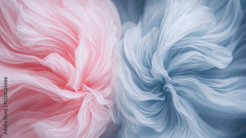 Fototapeta premium Abstract Pink and Blue Fabric Texture Elegant Draped Silk Swirls
