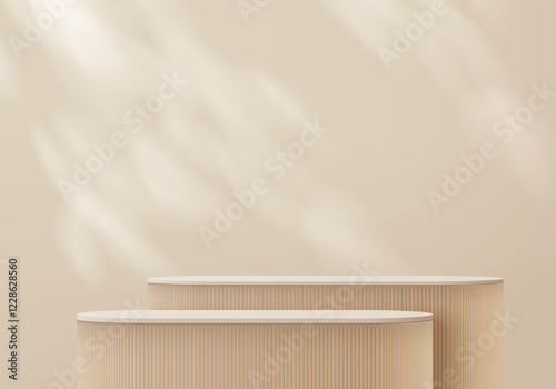 3d podium brown colours on background platform. stand show cosmetic product for display. Stage showcase on pedestal black and white studio platform. 3d simplicity shapes vector render illustration