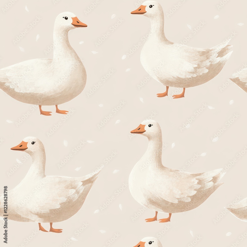 Cute Cartoon Goose Pattern in Pastel Colors with Floral Design Cute Cartoon Goose Pattern in Pastel Colors with Floral Design