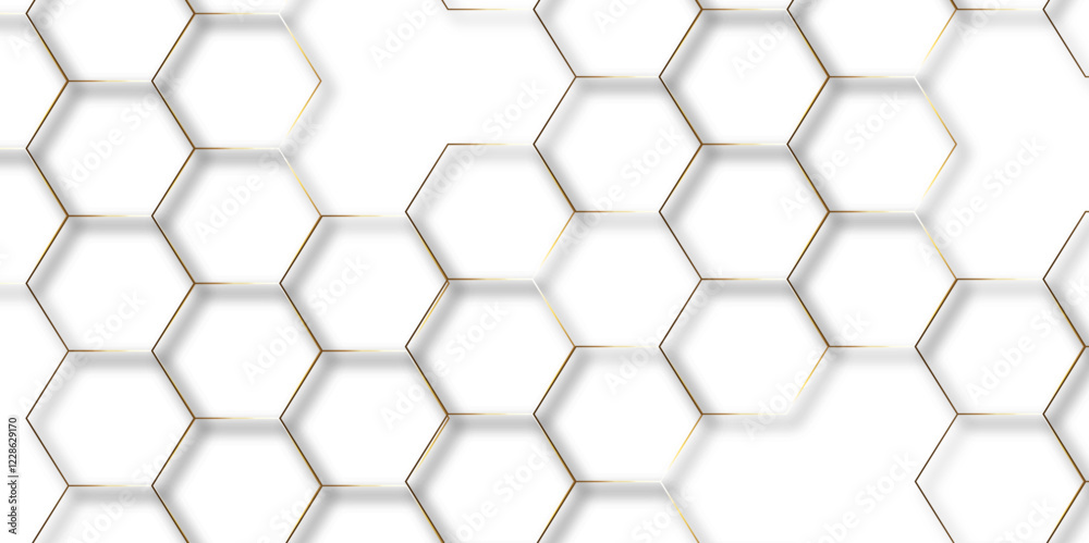 Abstract hexagon white background with shadow .golden background Futuristic blue neon honeycombs. Modern technology design. Vector illustration.
Abstract hexagon white background with shadow .golden background Futuristic blue neon honeycombs. Modern technology design. Vector illustration.