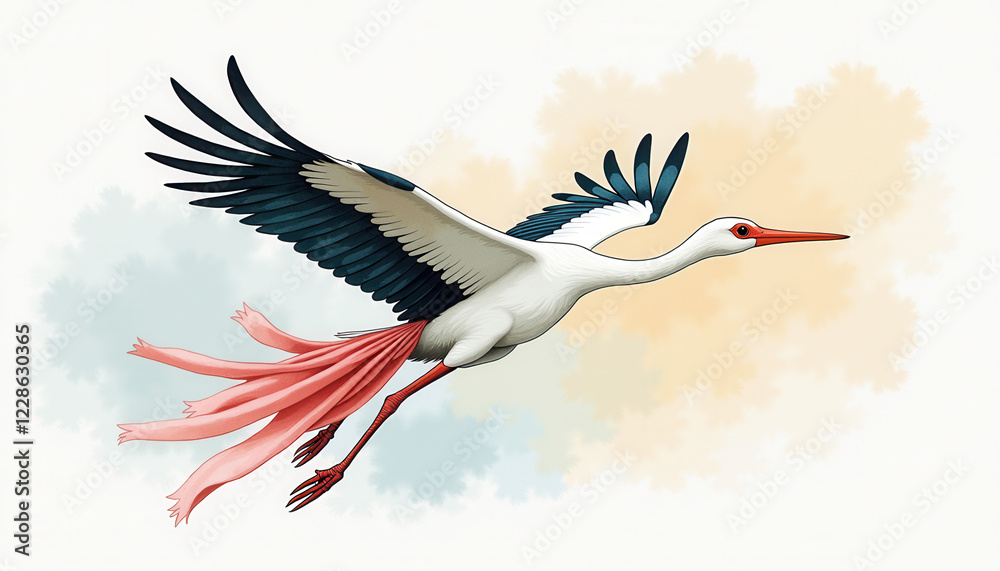 Obraz premium Majestic Stork Flying in Sunset Sky