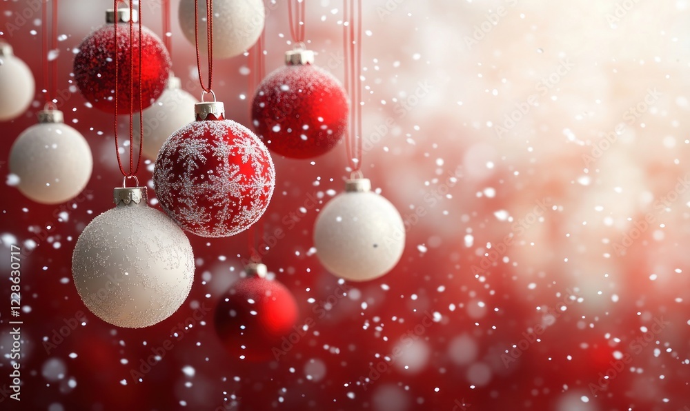 Christmas Ornaments with Red and White Balls and Ribbons Christmas Ornaments with Red and White Balls and Ribbons