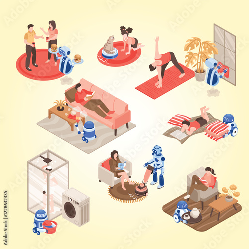 Robots cleaning at home set assistant help