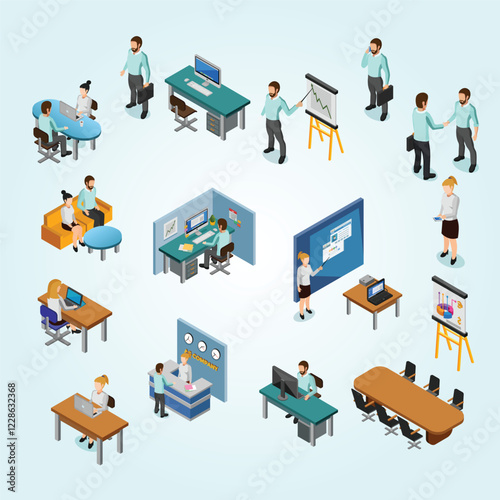 Isometric Business Icons Set analyst innovative