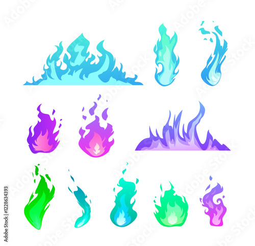 Colorful magical flame collection.