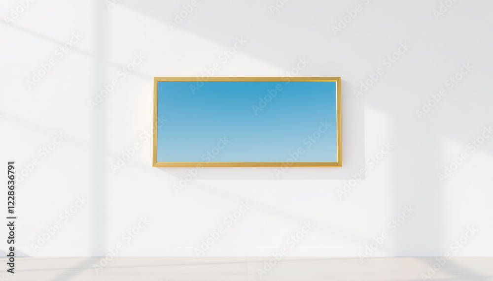 Obraz premium Blank gold frame with blue sky reflection