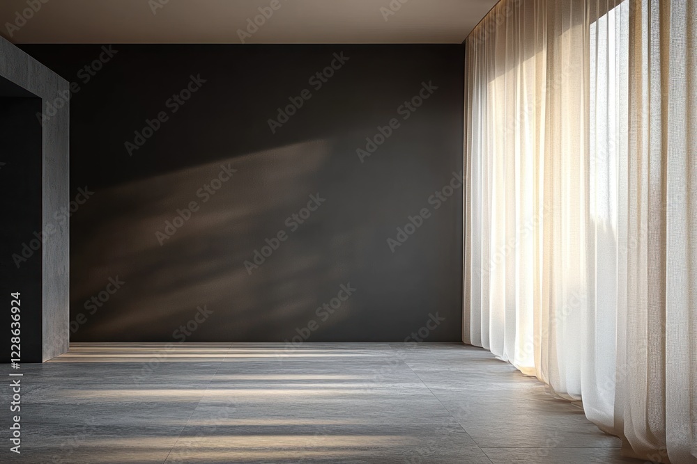 Fototapeta premium Minimalist Modern Living Room with Dark Walls and Soft Light Interior Design
