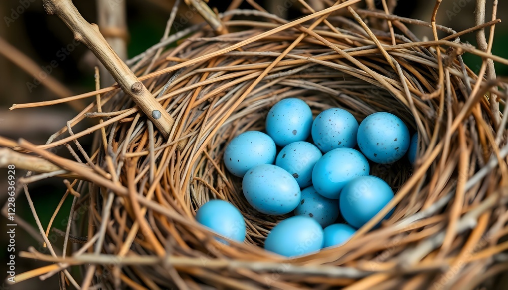 Obraz premium a bird's nest filled with blue eggs