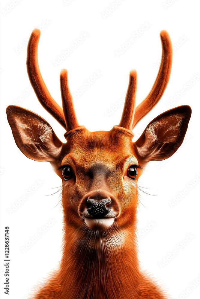 Fototapeta premium Majestic deer with massive antlers, showcasing intricate details and vibrant colors. This stunning portrait captures essence of wildlife beauty and grace