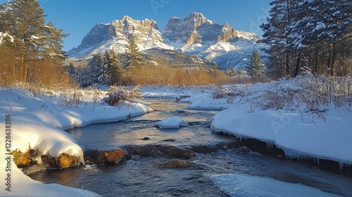 mountain river in winter