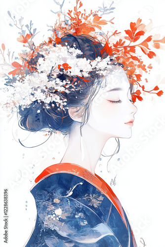 着物を着た女性のイラスト