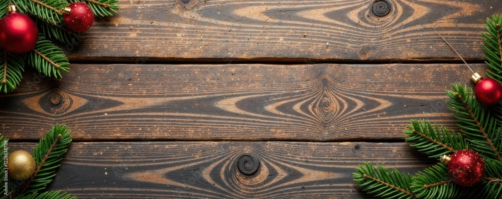 Fototapeta premium Weathered wood planks, rustic Christmas decor , design, christmas