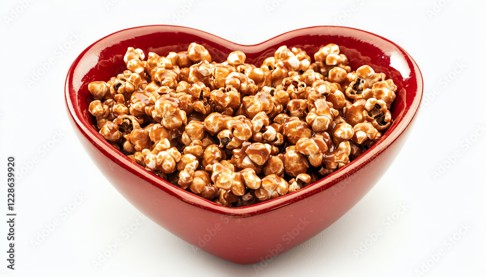 Delicious caramel popcorn served in a heart-shaped bowl, perfect for sharing and celebrating love over snacks. Delicious caramel popcorn served in a heart-shaped bowl, perfect for sharing and celebrating love over snacks.