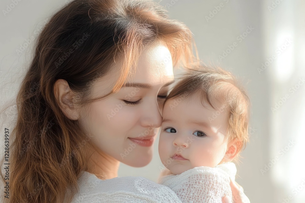 Mother Holding Newborn Baby in Arms Tender Moment Indoor Love Family Caring Mother Holding Newborn Baby in Arms Tender Moment Indoor Love Family Caring