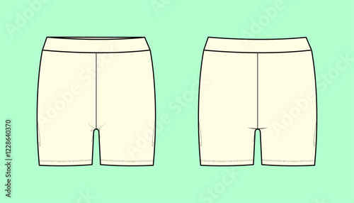 Running fitted shorts flat sketch outline technical drawing. 