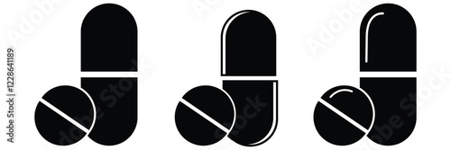 Medicine pills solid vector icon set vector design eps  888
