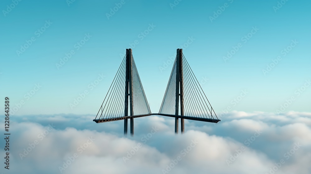 Fototapeta premium Abstract Geometric Structures Emerging from Clouds: A Futuristic Digital Dreamscape