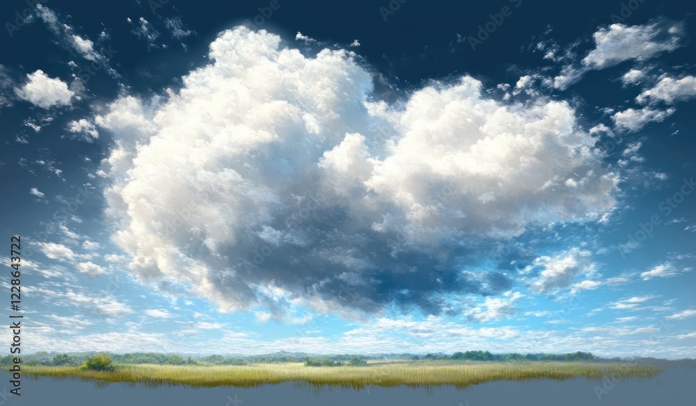 Fluffy White Cloud and Ethereal Fog in Blue Sky with Sunlight and Dreamy Atmosphere Fluffy White Cloud and Ethereal Fog in Blue Sky with Sunlight and Dreamy Atmosphere