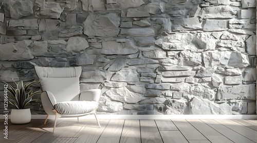 Textured Gray Stone Wall Providing Neutral Backdrop for Modern Interior Design