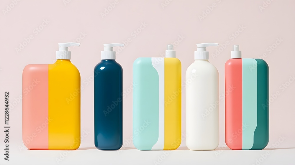 Vibrant and Sleek Color-Blocked Shampoo Bottle Design with Matte Finish and Youthful Branding Vibrant and Sleek Color-Blocked Shampoo Bottle Design with Matte Finish and Youthful Branding