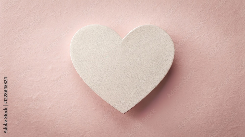 Obraz premium A blank paper heart with a subtle texture is centered on a soft pink background, creating a soothing visual composition that conveys innocence and purity, feminine, vintage