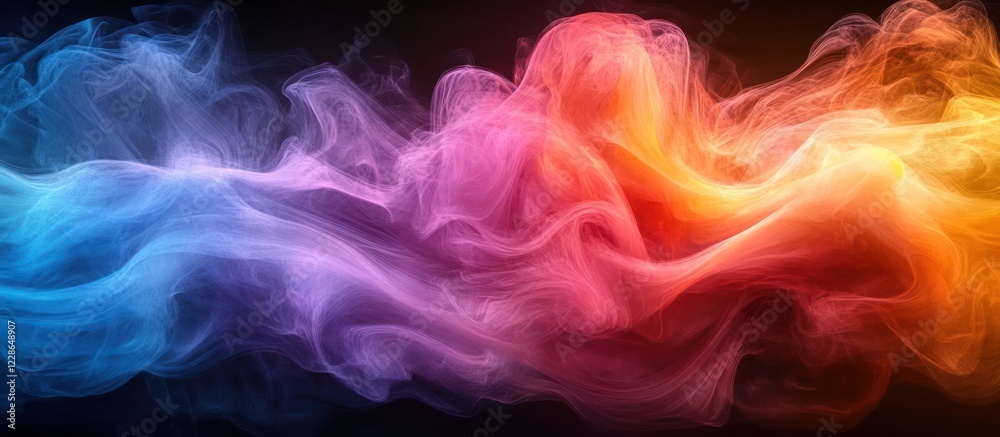 Fototapeta premium Abstract colorful smoke swirls on black background.