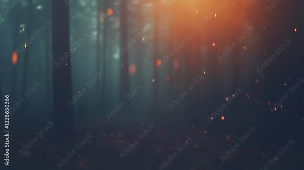 Fototapeta premium Enchanting Forest Fireflies Glimmering Dusk