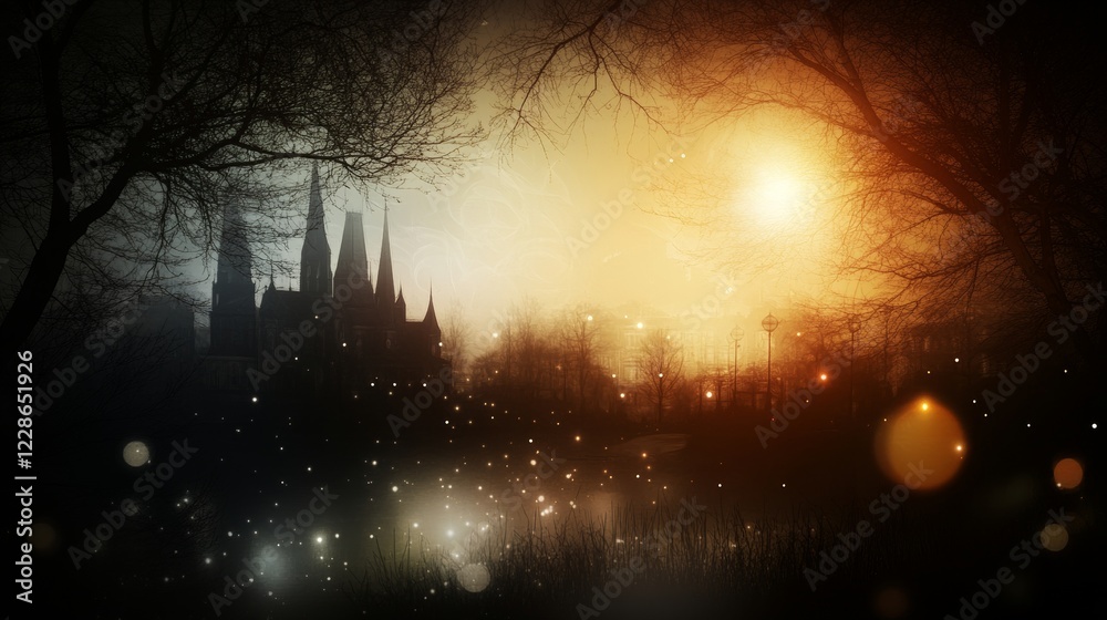 Obraz premium Enchanting Gothic Cathedral Dusk Silhouette