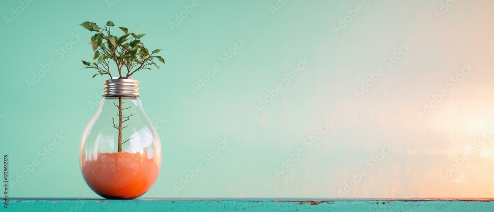 Fototapeta premium Green Plant Growing in Lightbulb Eco Friendly Idea Sustainability Concept