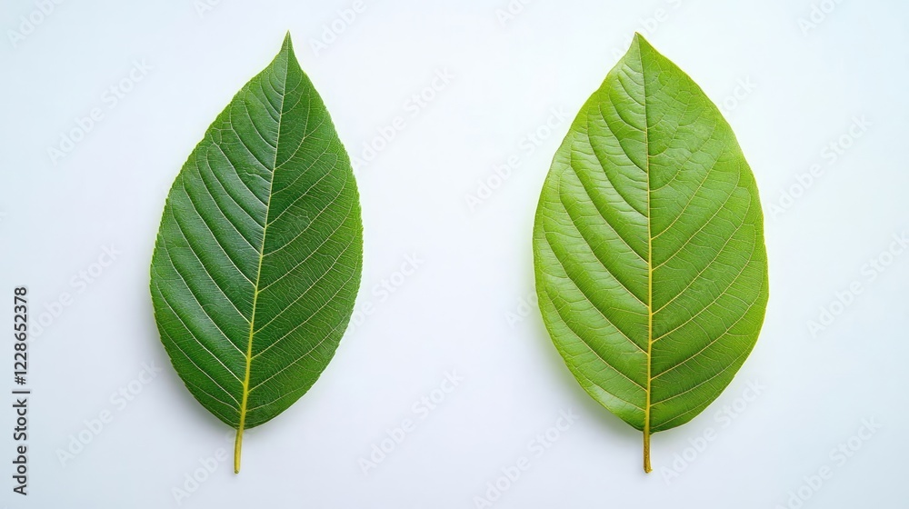 Obraz premium Fresh Mango Leaves Displayed on Solid White Background Generative AI