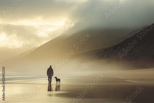 silhouette of man walking on the beach