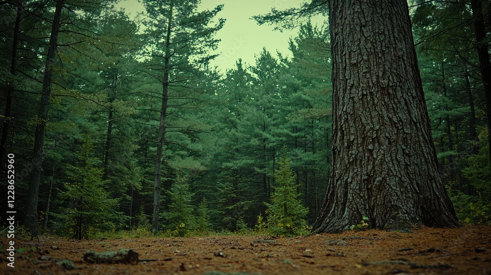 Obraz premium Serene Forest Majesty: A Tranquil Coniferous Woodland
