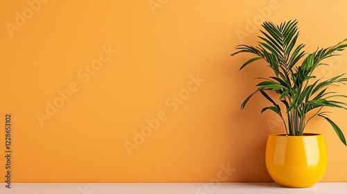 Wallpaper Mural Serene Minimalist Interior: Yellow Potted Plant Against a Warm Yellow Wall, Evoking Calm and Tranquility Torontodigital.ca
