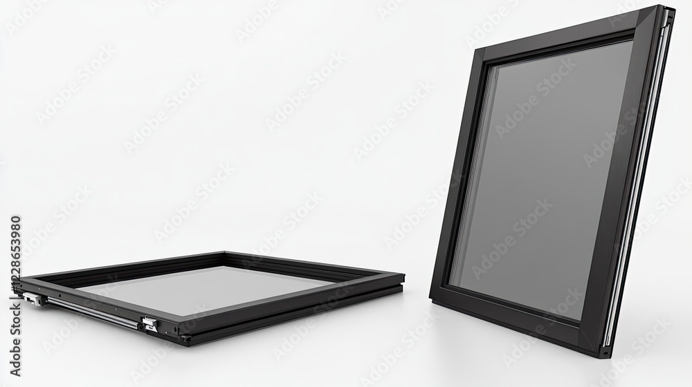 Black Windows on White Background Generative AI Black Windows on White Background Generative AI