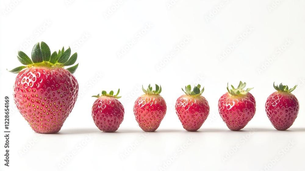 Big Single Strawberry Isolated on White Background: Fresh and Vibrant Red Fruit with Green Leaves Big Single Strawberry Isolated on White Background: Fresh and Vibrant Red Fruit with Green Leaves