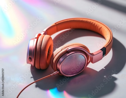 Stylish Rose Gold Headphones Music Listening Device photo