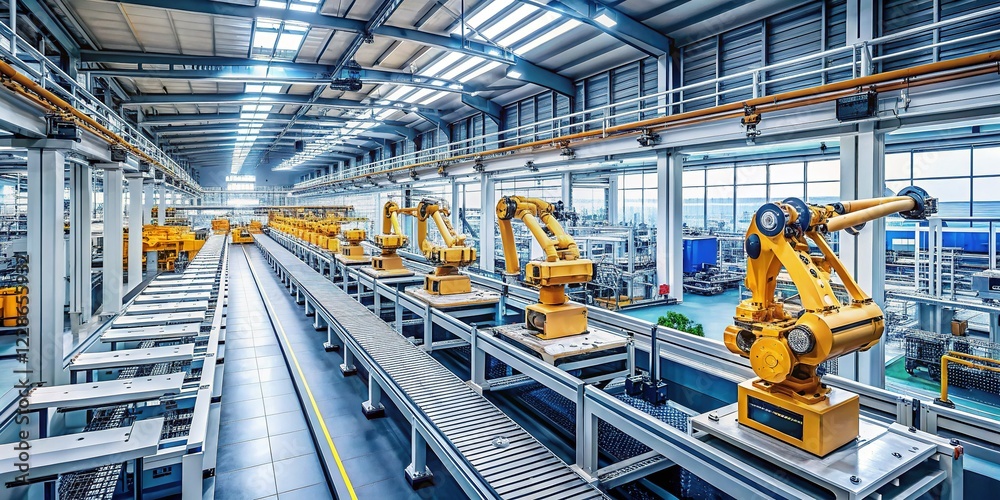 Fototapeta premium High-Performance Automated Assembly Line: Precision Manufacturing & Inspection Process