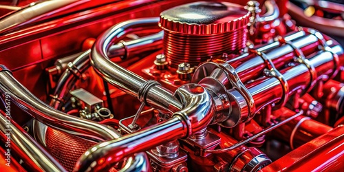 Macro Photography: Intricate Red Car Engine Components & Heatshrink Tubing photo